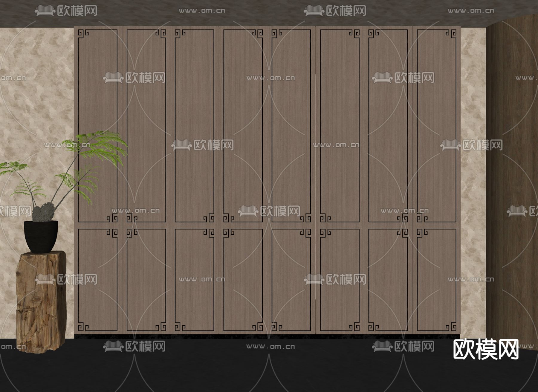 新中式护墙板su模型下载（渲染图1）