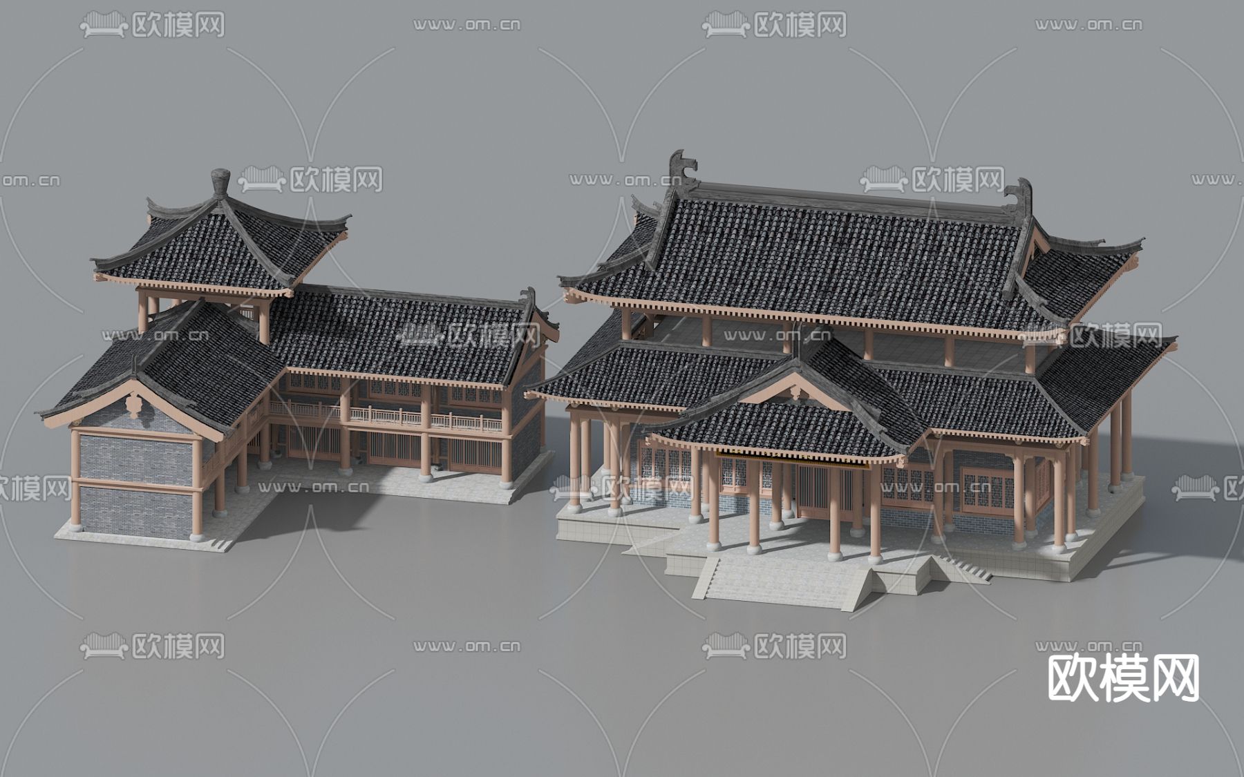 中式古建 民宿外观su模型下载（渲染图1）