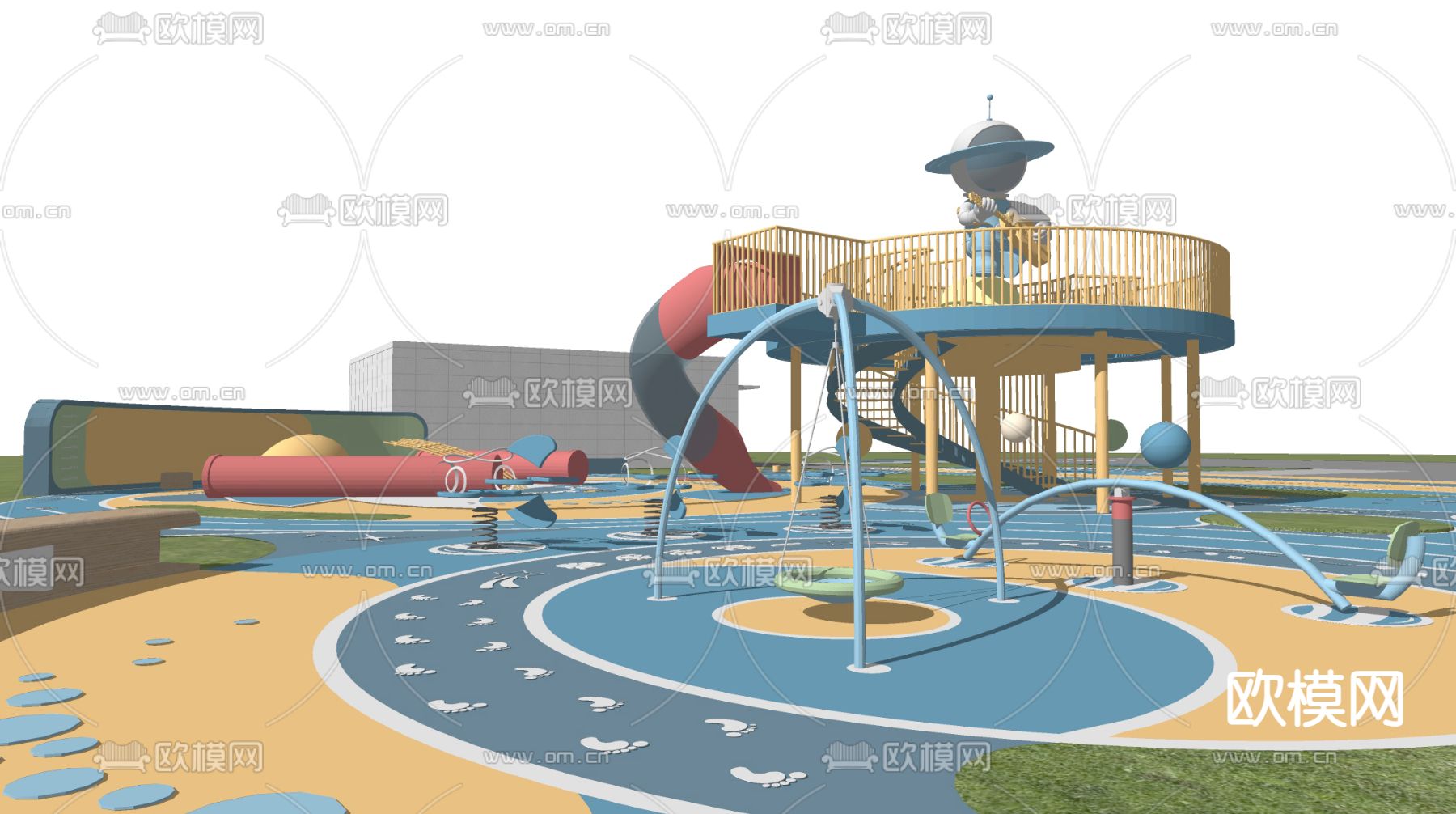 现代游乐场 游乐设备 户外设备su模型下载（渲染图1）