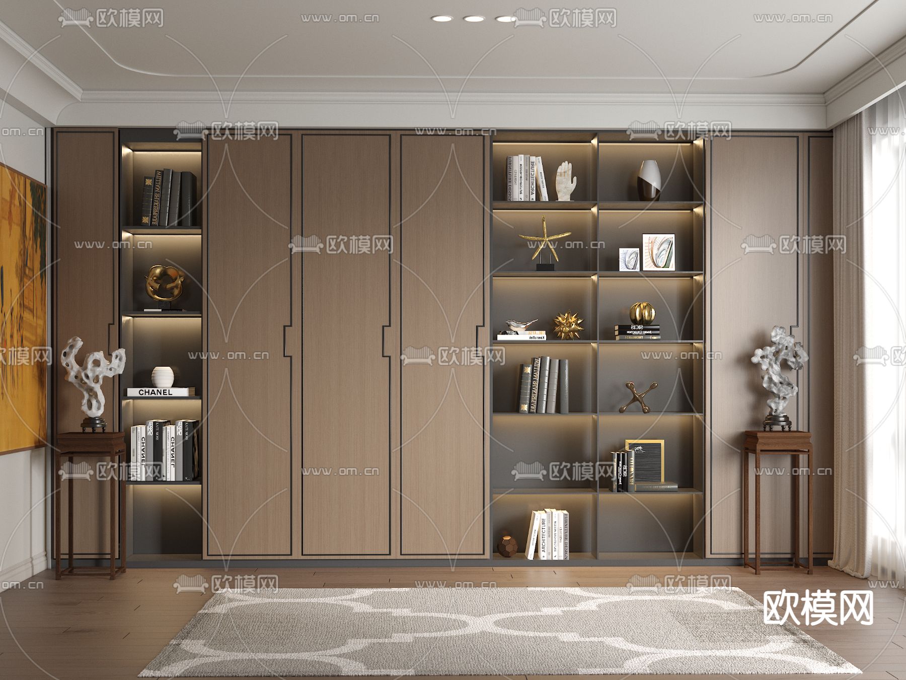 新中式书柜 装饰柜su模型下载（渲染图2）