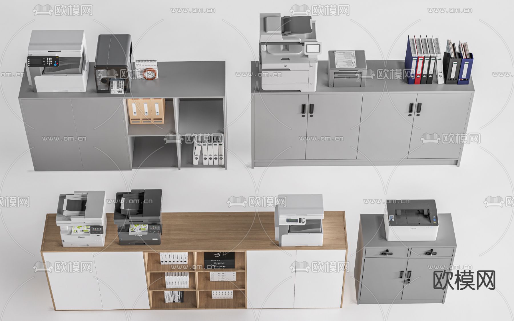 现代文件柜 打印机 档案柜 打印柜su模型下载（渲染图2）