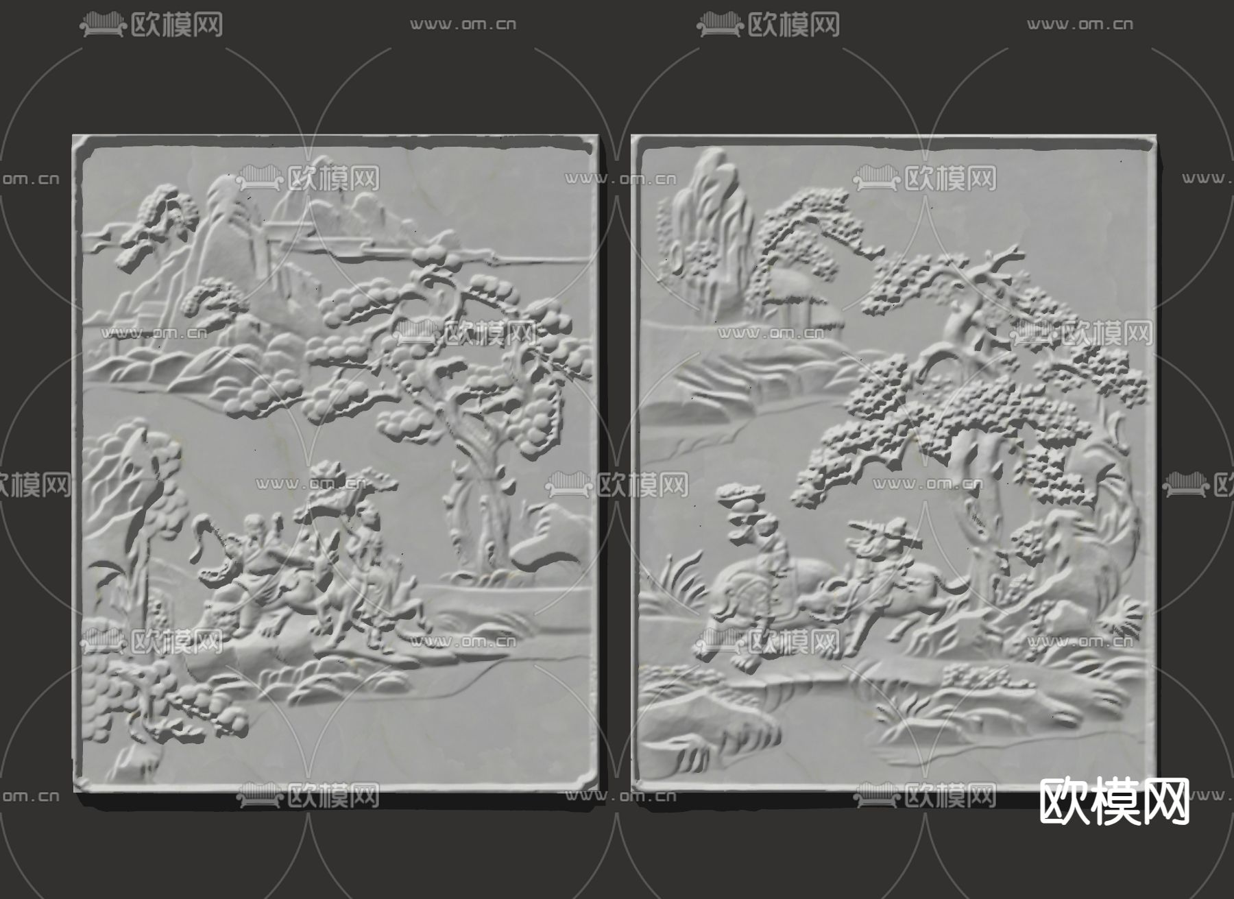 中式雕花 八仙浮雕 石膏板浮雕 祥云浮雕su模型下载（渲染图1）
