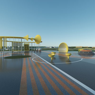  现代游乐场  游乐设备 户外设备su模型 