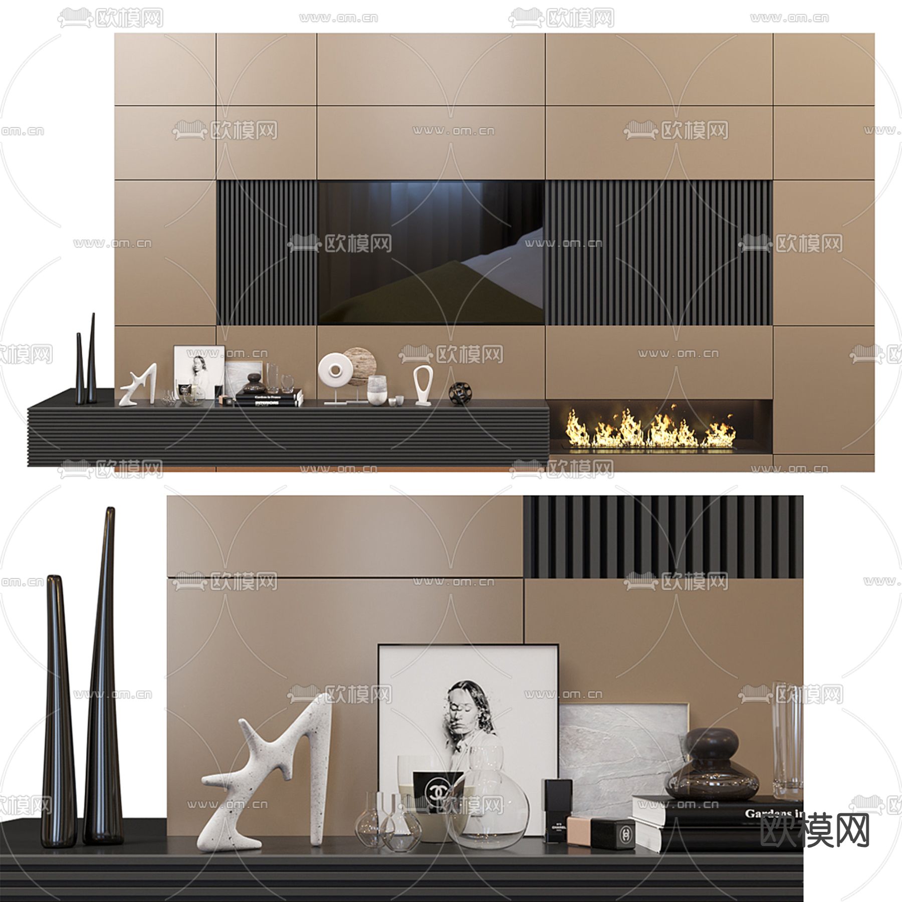 轻奢背景墙 电视背景su模型下载（渲染图2）