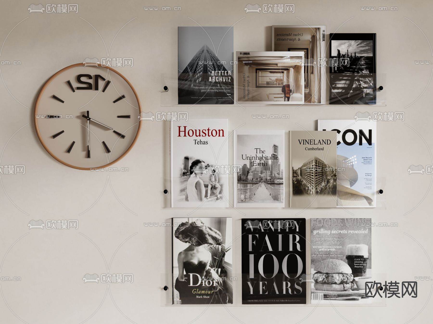 现代壁柜书架su模型下载（渲染图2）