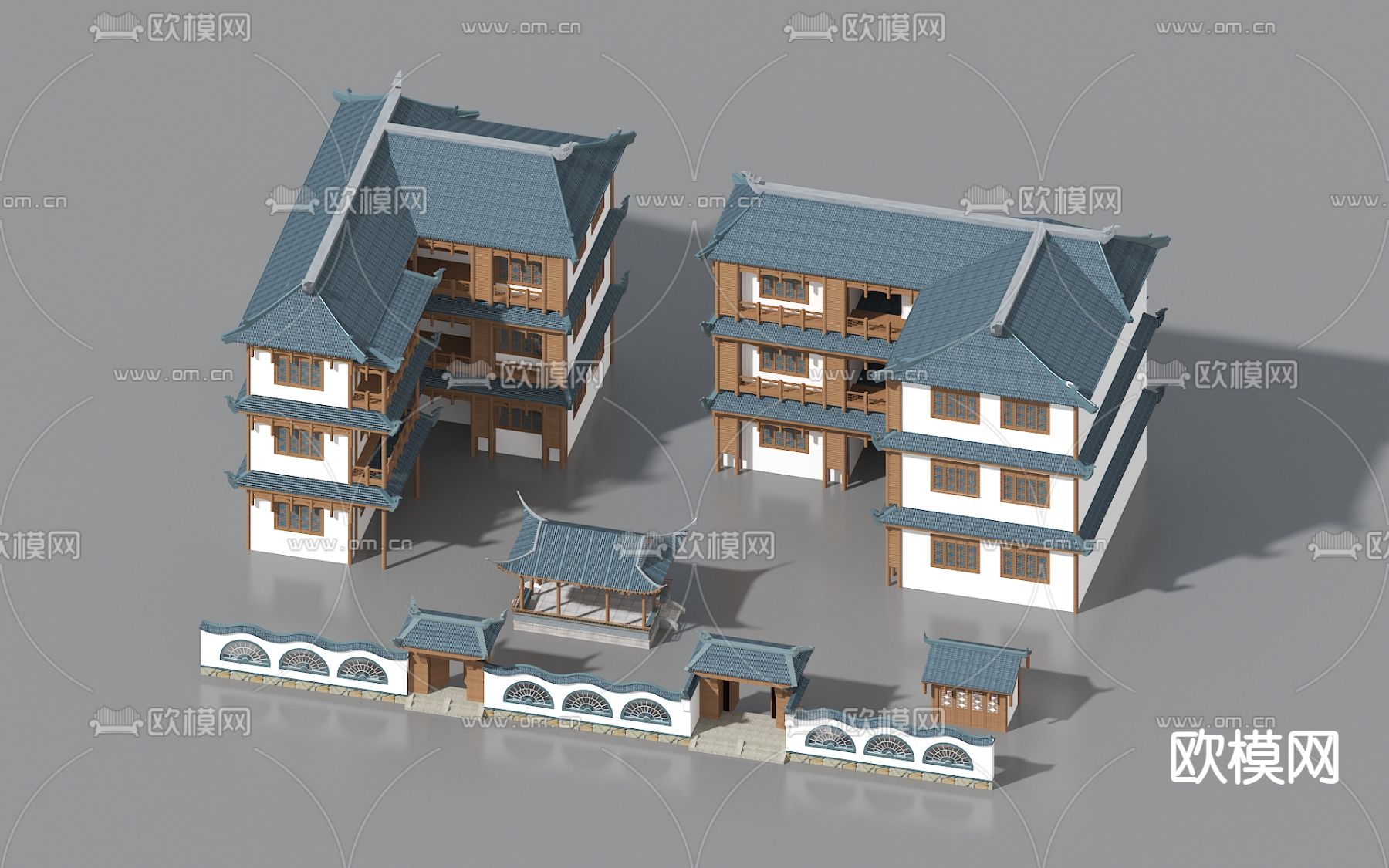 中式古建 民宿外观su模型下载（渲染图2）