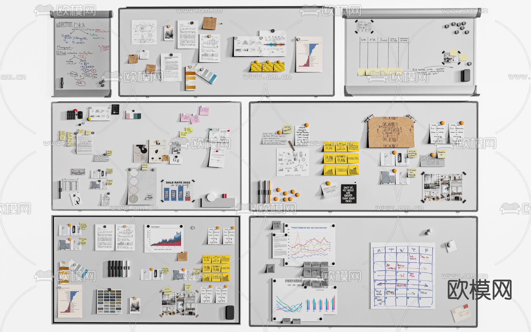 现代白板 便签板 软木板 写字板su模型下载（渲染图1）