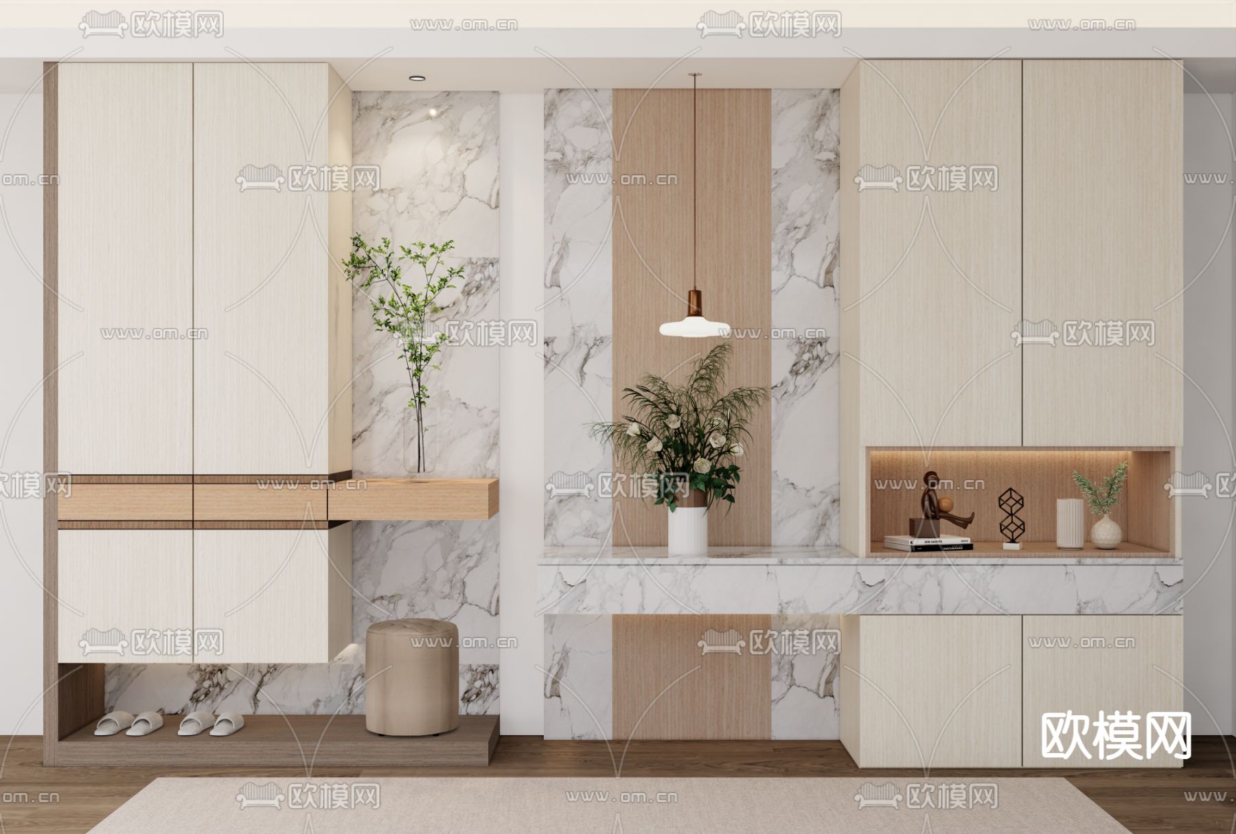 简欧入户柜 玄关柜 鞋柜su模型下载（渲染图2）