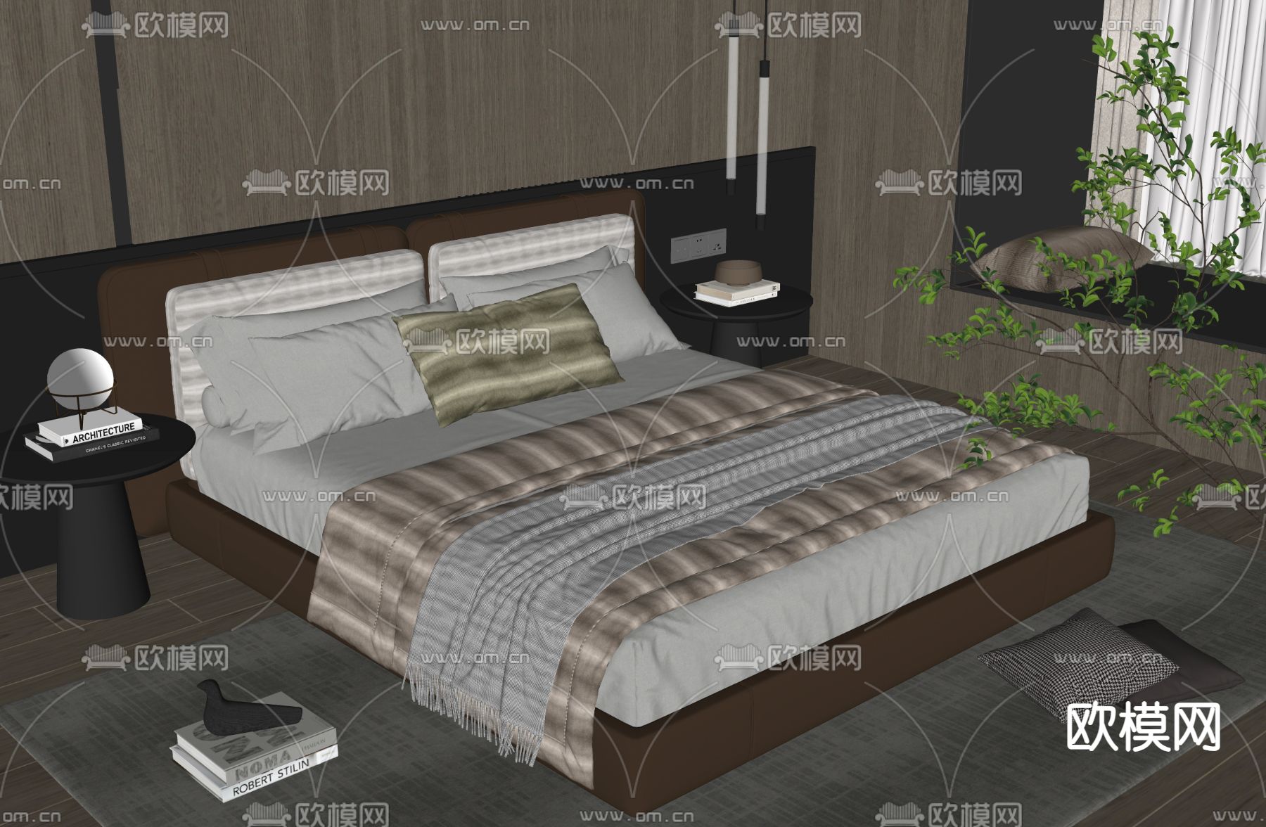 Minotti 双人床su模型下载（渲染图1）