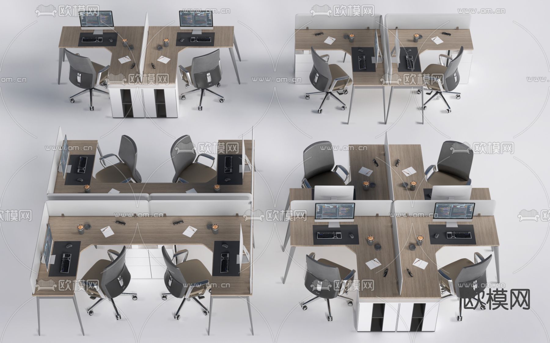 卡位办公桌椅 工位桌椅 员工办公桌椅su模型下载（渲染图1）