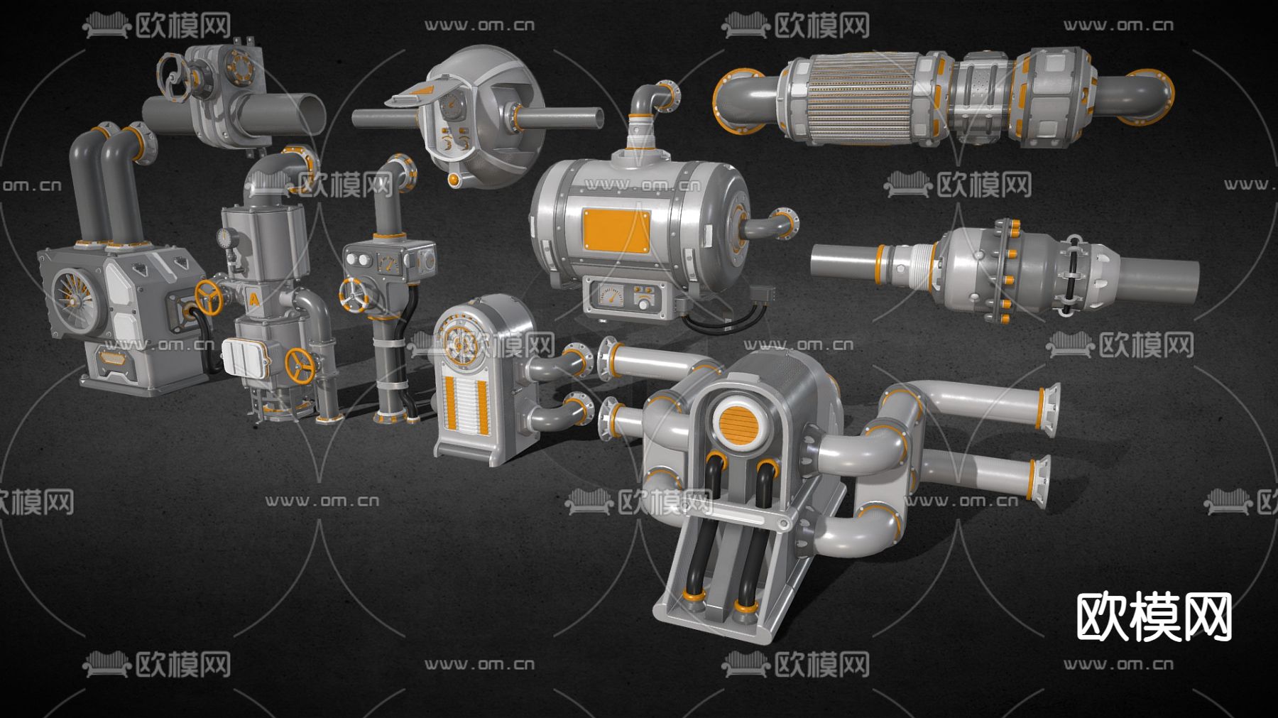 管道零件 化工设备零件su模型下载（渲染图2）
