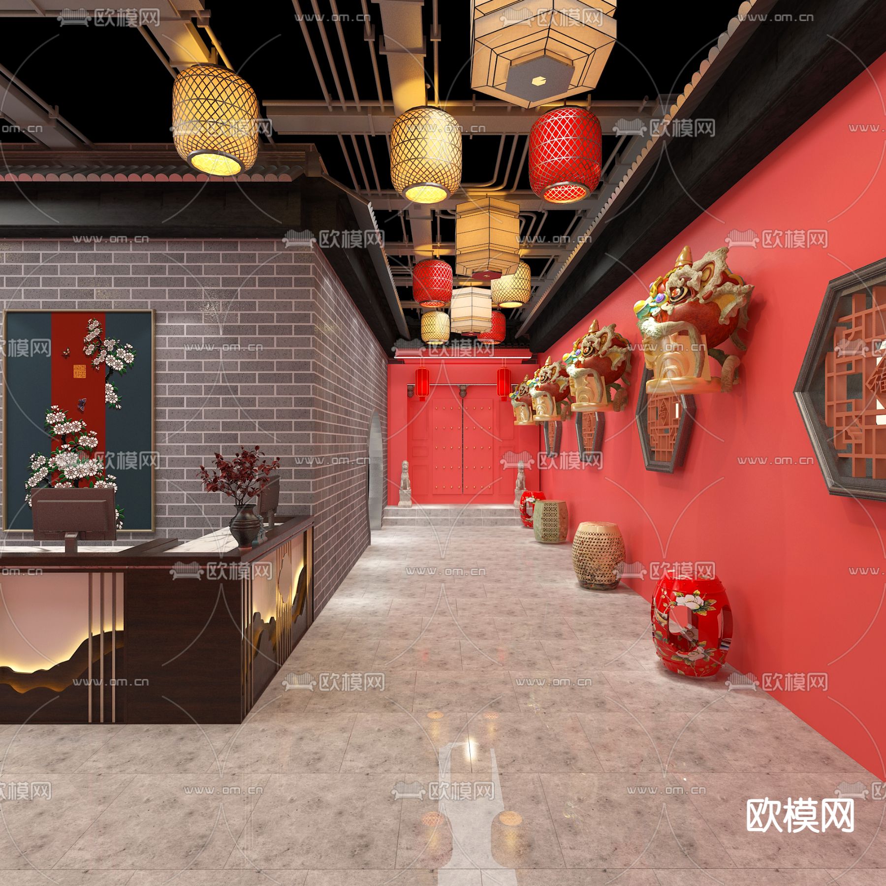 新中式快餐店3d模型下载（渲染图2）
