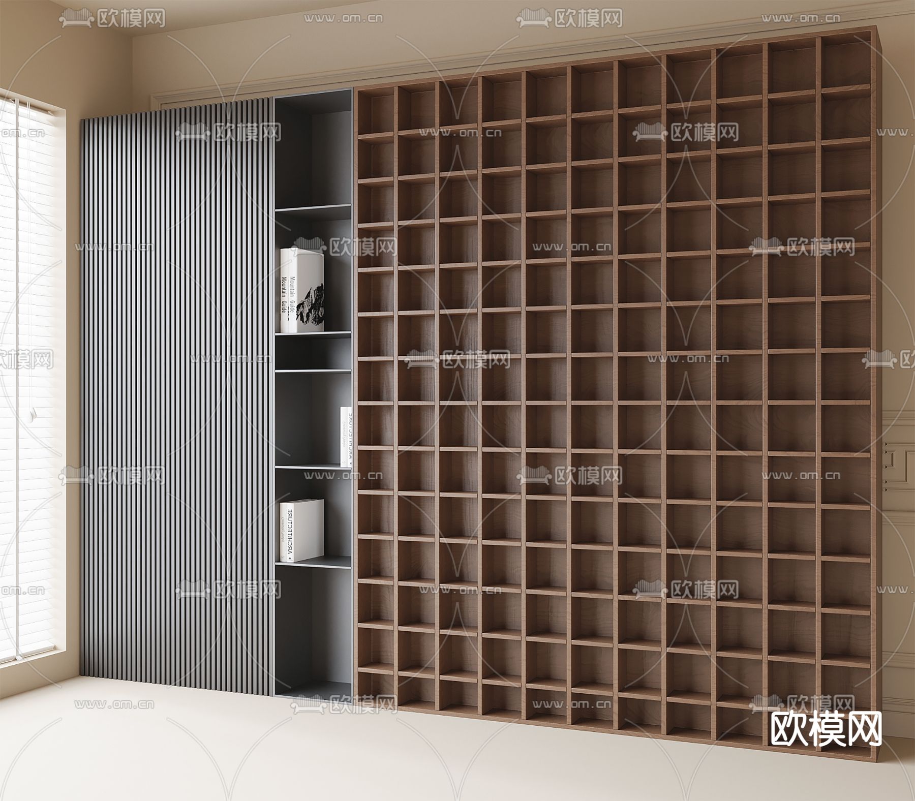 中古风书柜su模型下载（渲染图2）