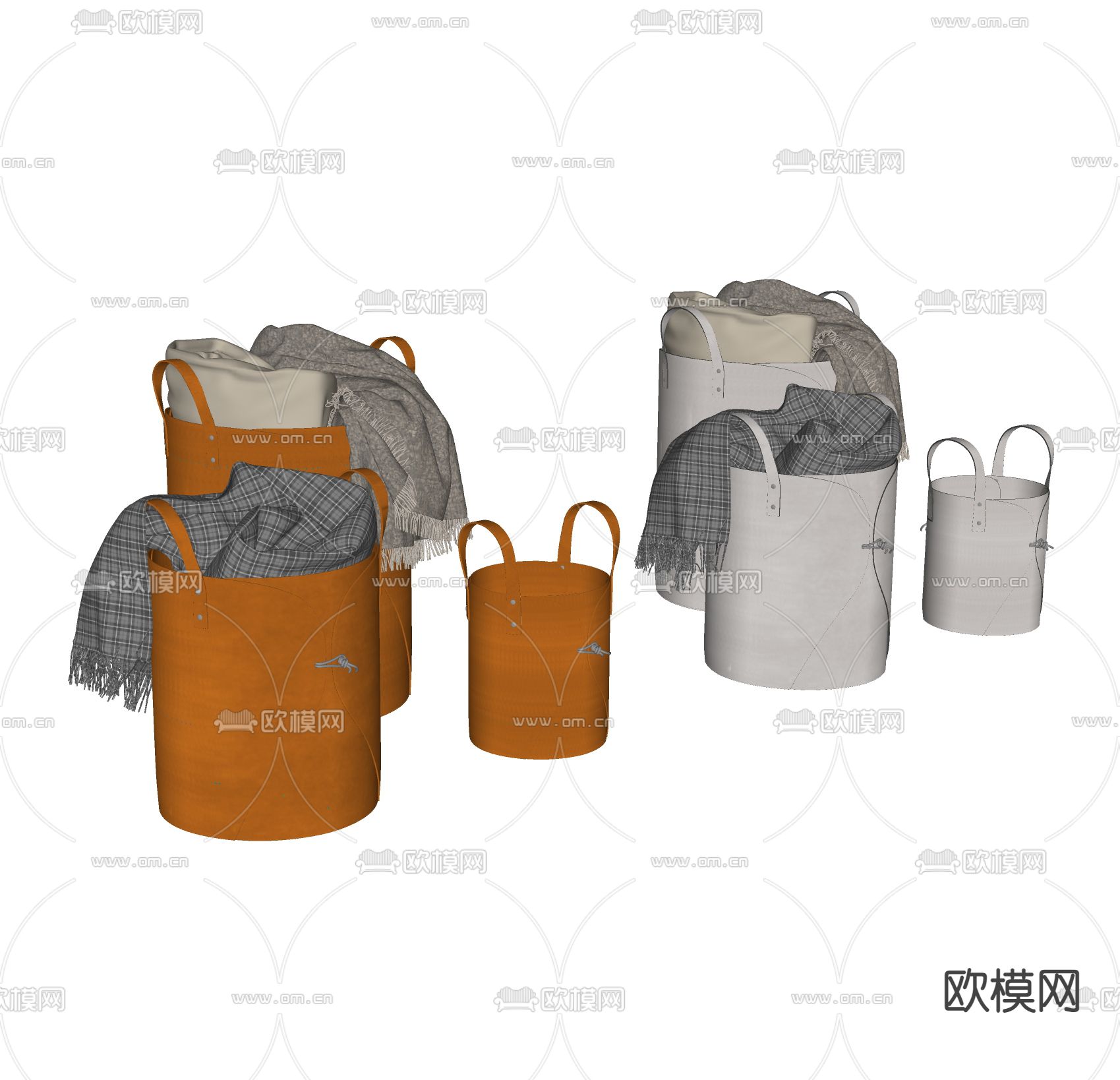 现代脏衣篮 脏衣篓 收纳篮su模型下载（渲染图1）