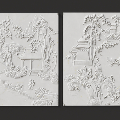  中式雕花 八仙中式浮雕 石膏板浮雕 祥云浮雕su模型 