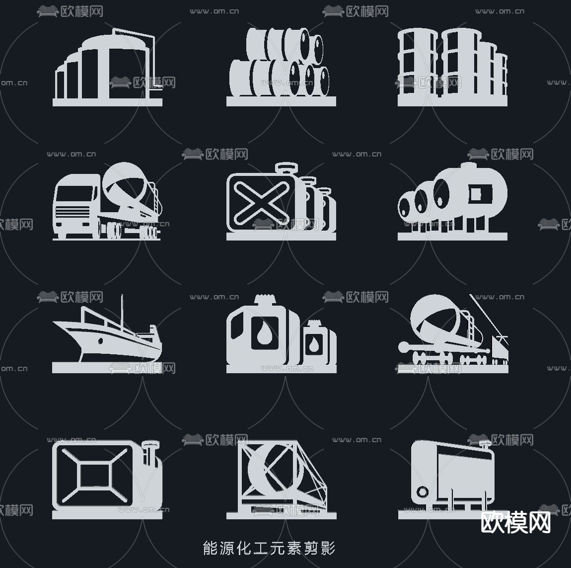 能源化工元素 剪影 石油钻井 开采工具图标su模型下载（渲染图1）