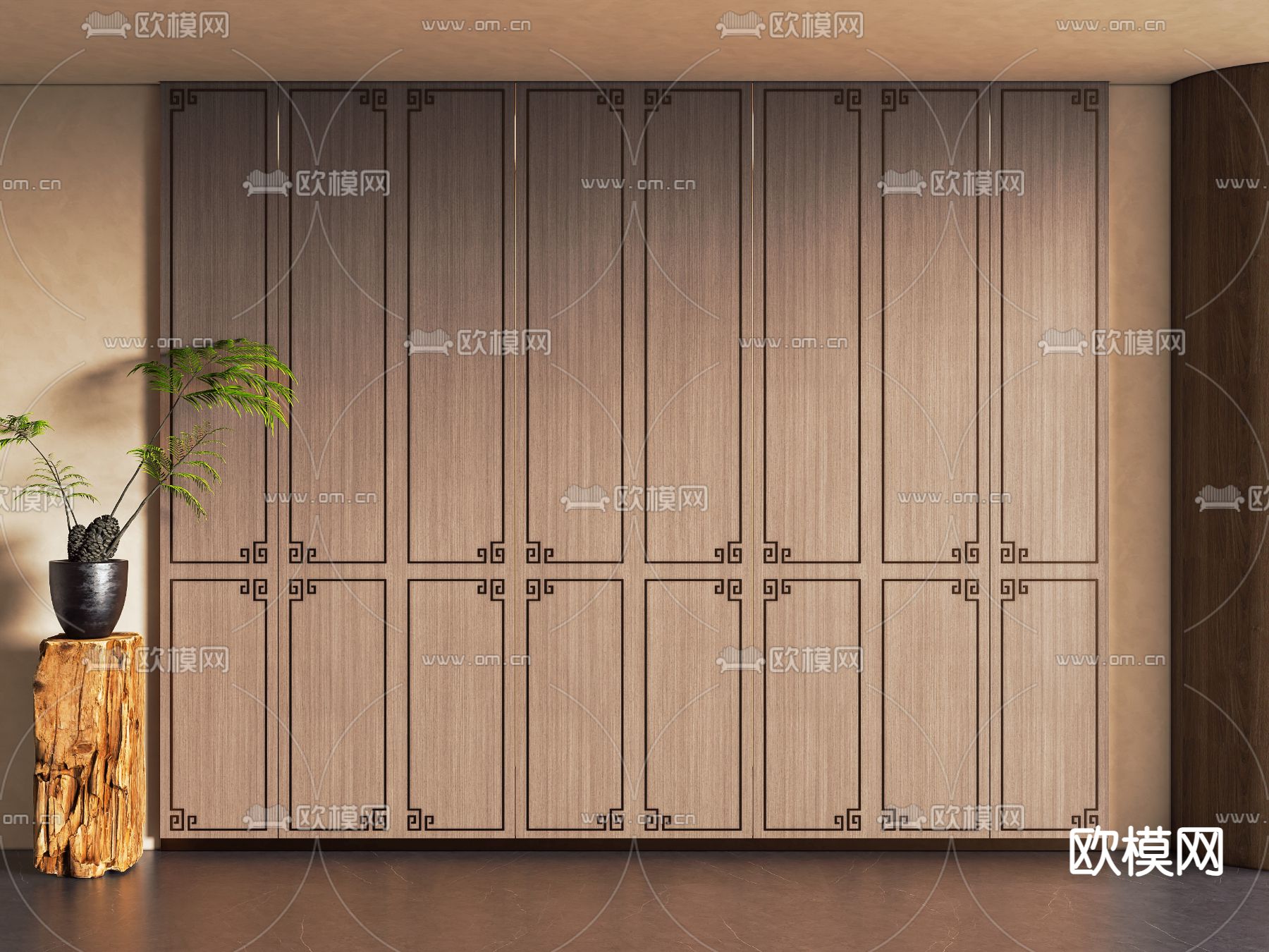 新中式护墙板su模型下载（渲染图2）