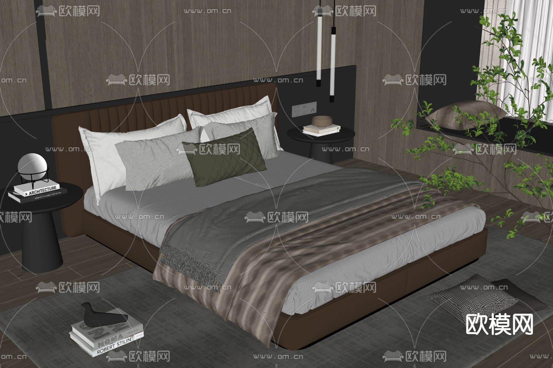 Minotti 双人床su模型下载（渲染图1）