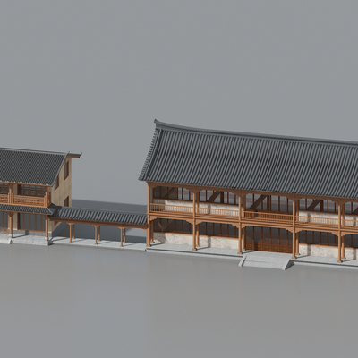  中式古建 民宿外观su模型 