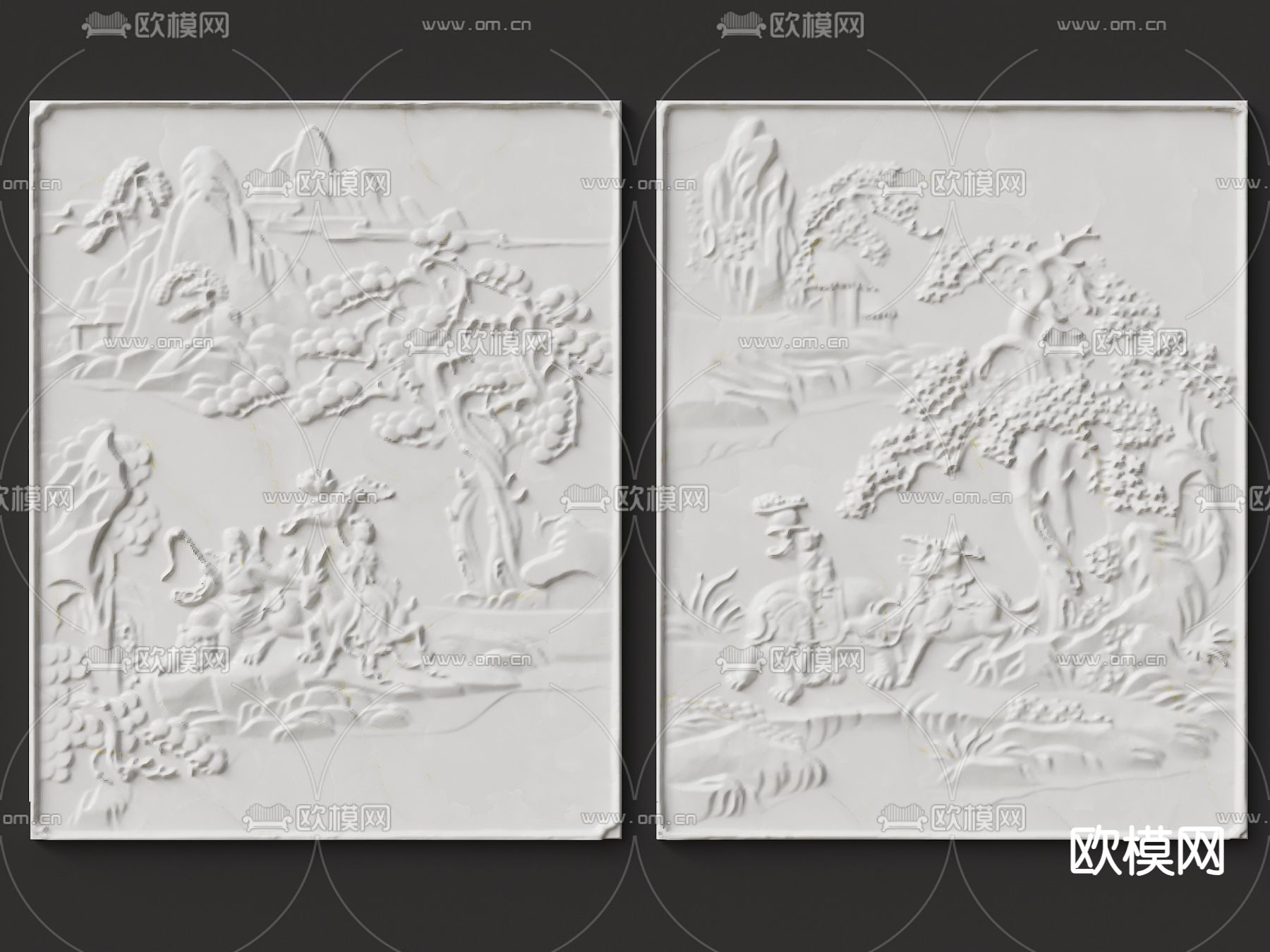 中式雕花 八仙浮雕 石膏板浮雕 祥云浮雕su模型下载（渲染图2）