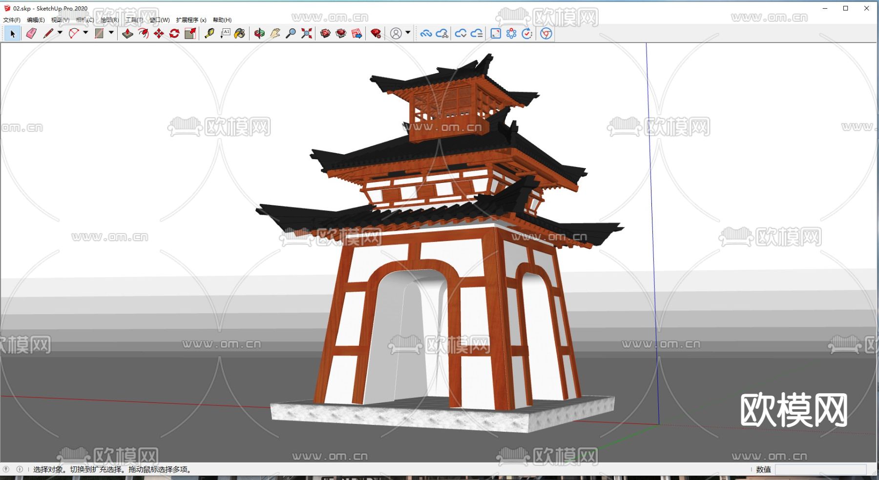中式古建 钟楼 汉式塔楼su模型下载（渲染图1）
