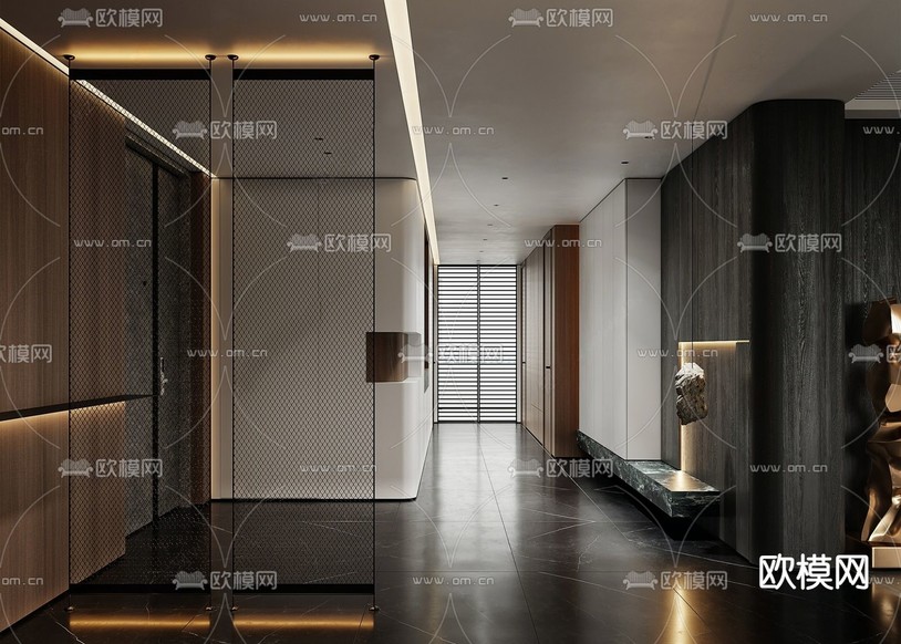 入户玄关 造型玄关 过道3d模型下载_ID15311932_3dmax免费模型-欧模网