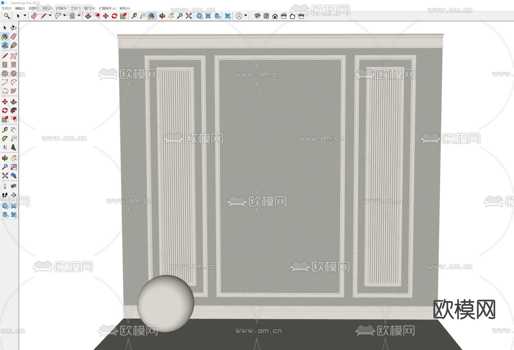 简欧背景墙 护墙板 石膏线条 石膏板 角线su模型下载（渲染图1）