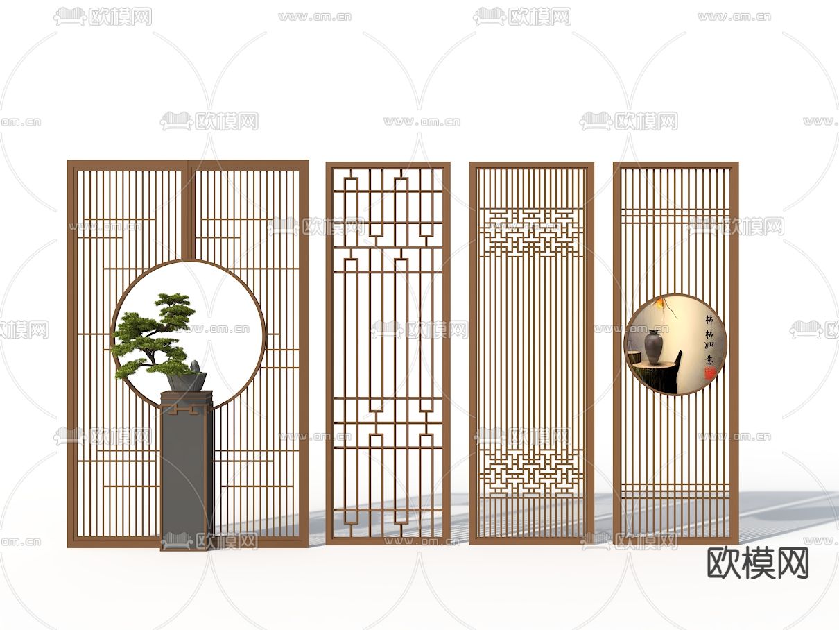铁艺屏风 新中式屏风3d模型下载