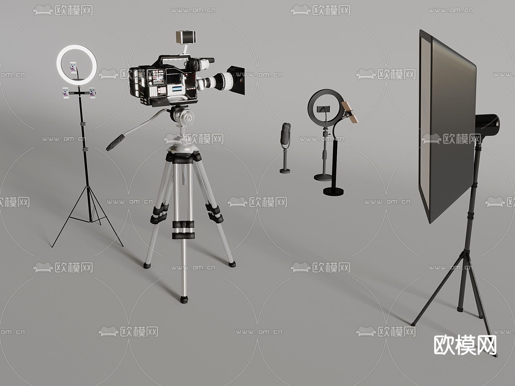 直播器材 照相机 摄影机 补光灯 补光板 三脚架su模型下载（渲染图2）