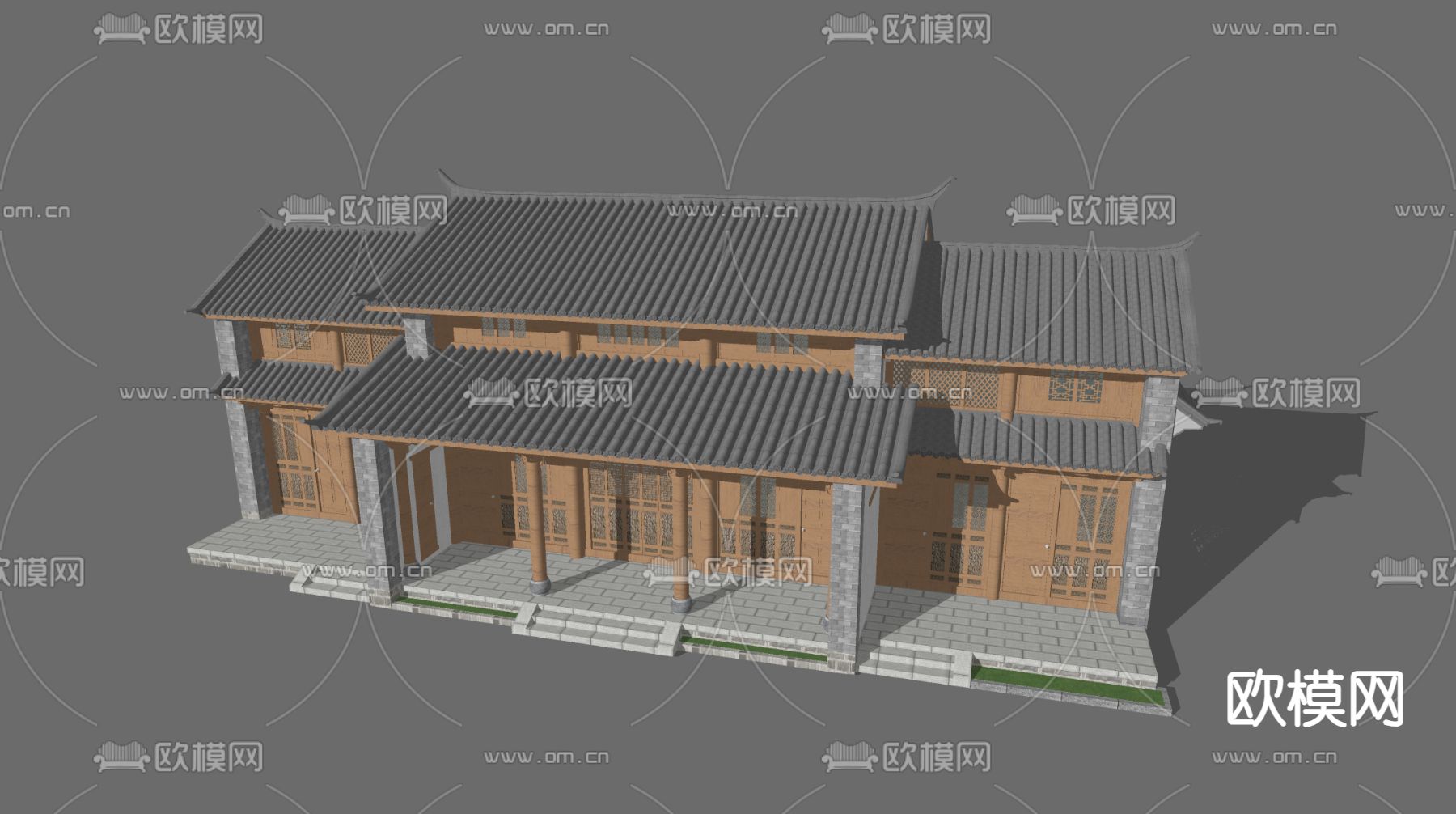 中式古建 民宿外观su模型下载（渲染图1）