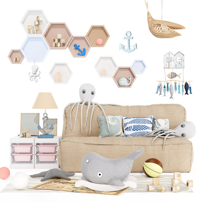  儿童沙发 布艺沙发su模型 