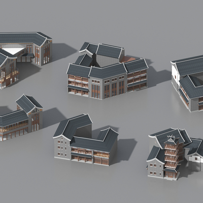  中式古建 民宿外观 乡村民房su模型 