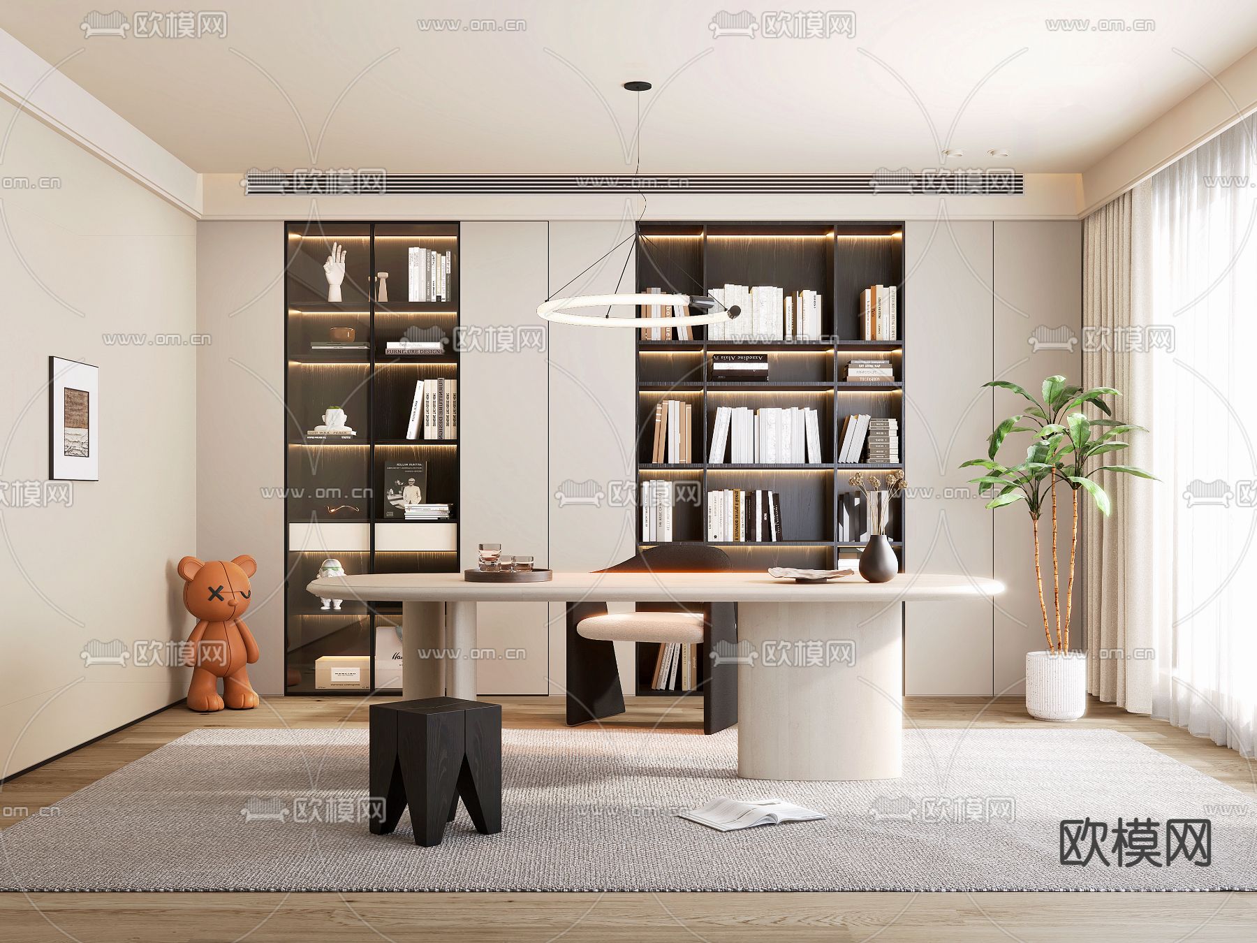 现代书房3d模型下载