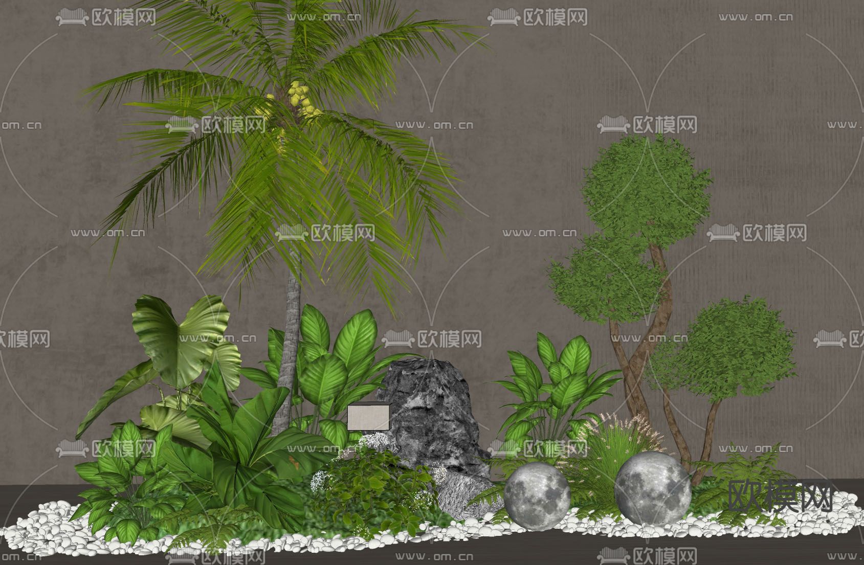 微地形 植物堆 绿植花境su模型下载（渲染图1）