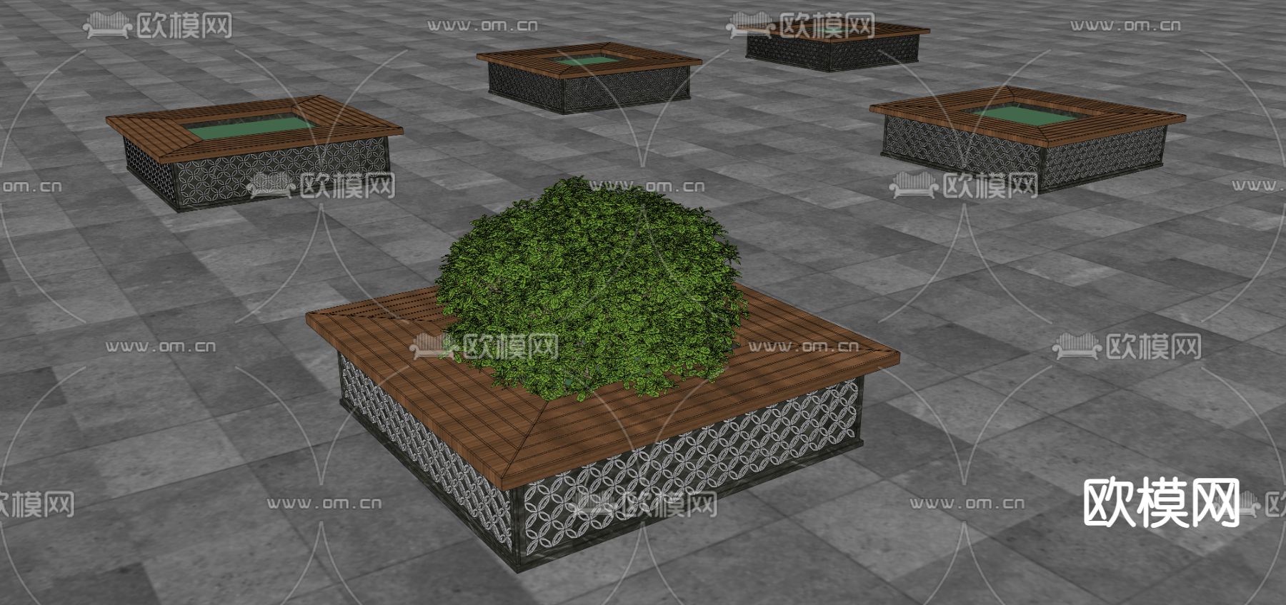 现代树池椅 户外景观座椅 树坑 广场座椅su模型下载（渲染图1）