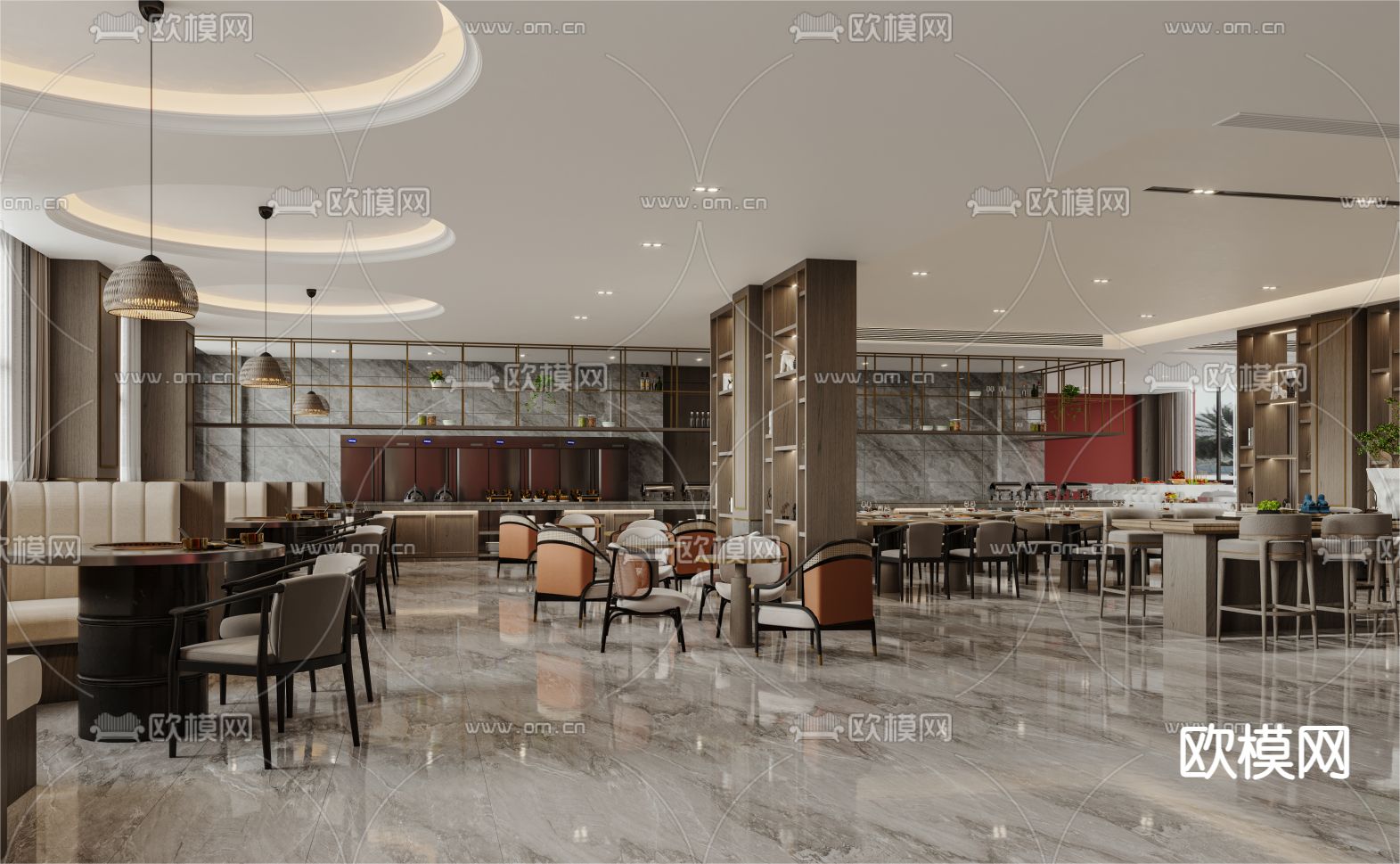 新中式自助餐厅3d模型下载