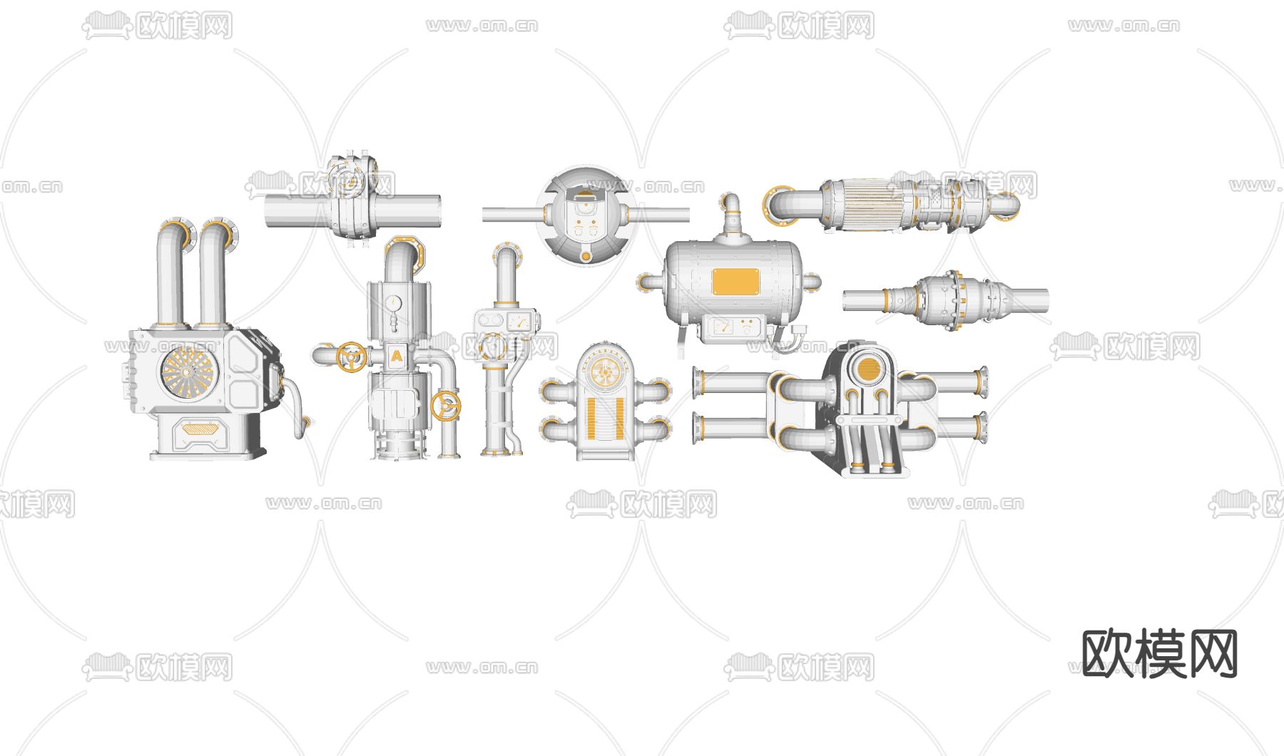管道零件 化工设备零件su模型下载（渲染图1）