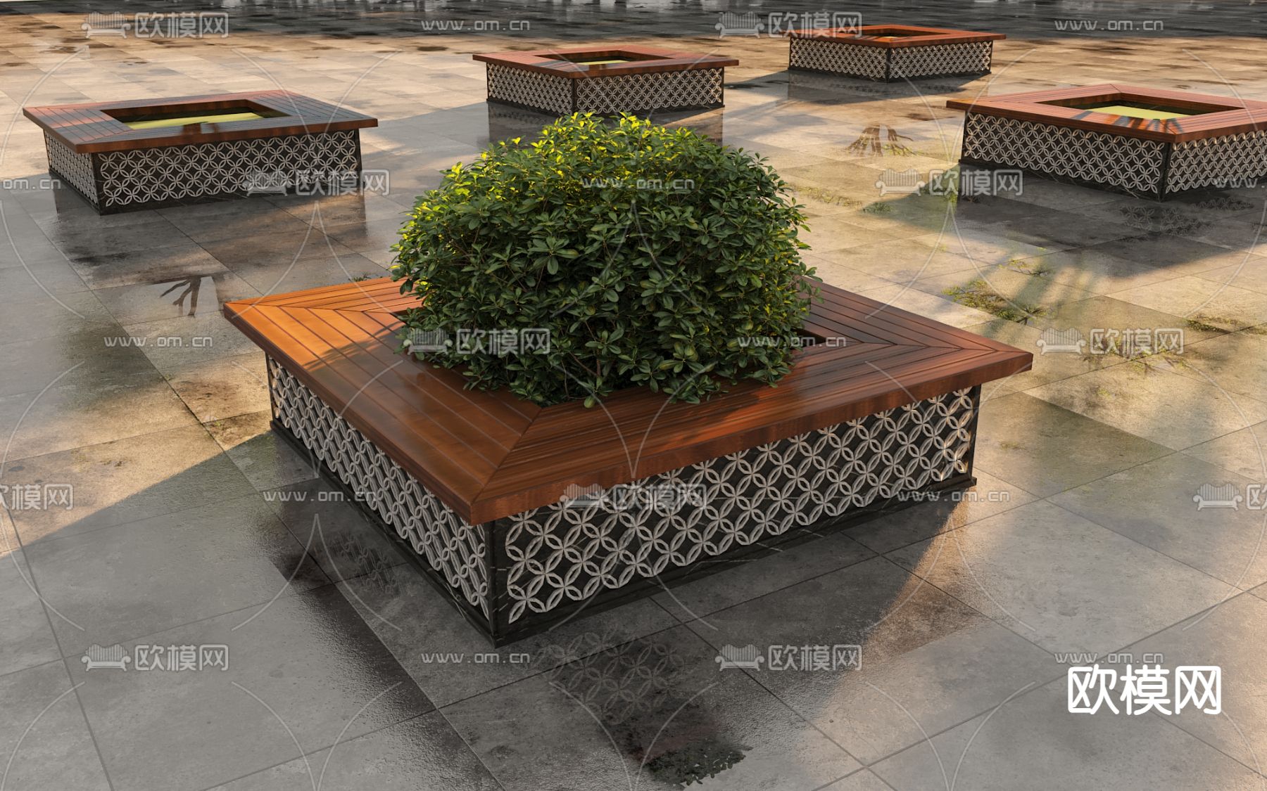 现代树池椅 户外景观座椅 树坑 广场座椅su模型下载（渲染图2）