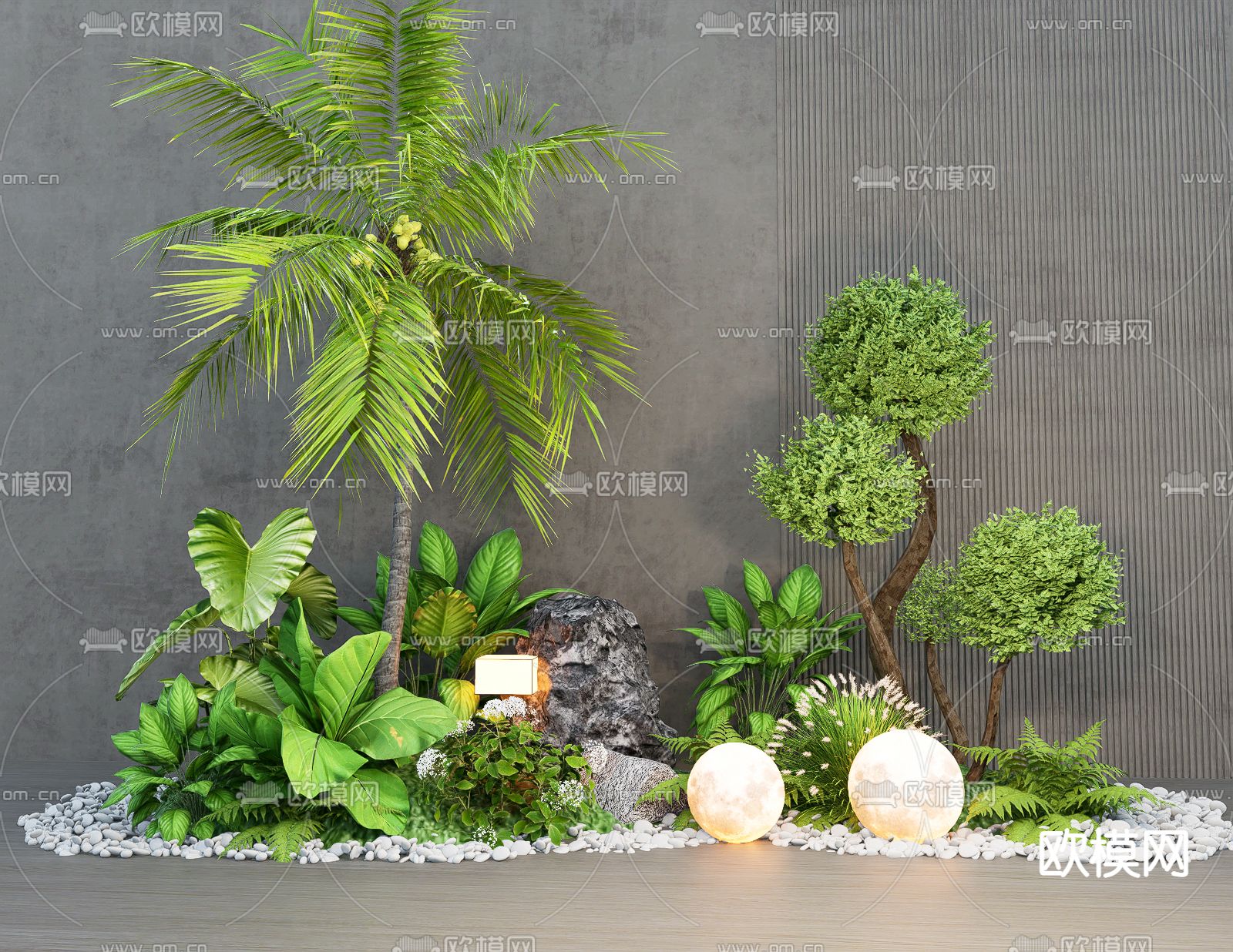 微地形 植物堆 绿植花境su模型下载（渲染图2）