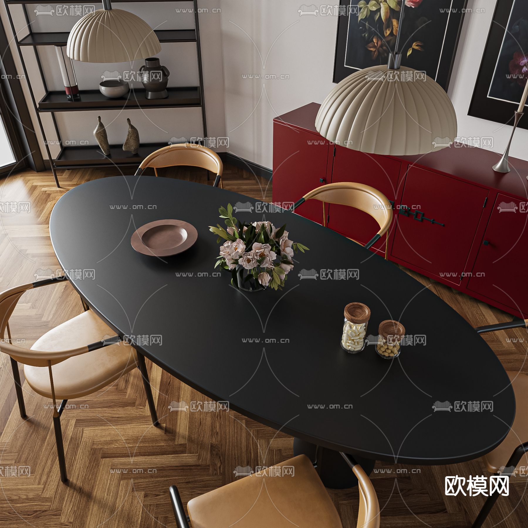 法式餐桌椅 复古餐厅桌椅3d模型下载（渲染图4）