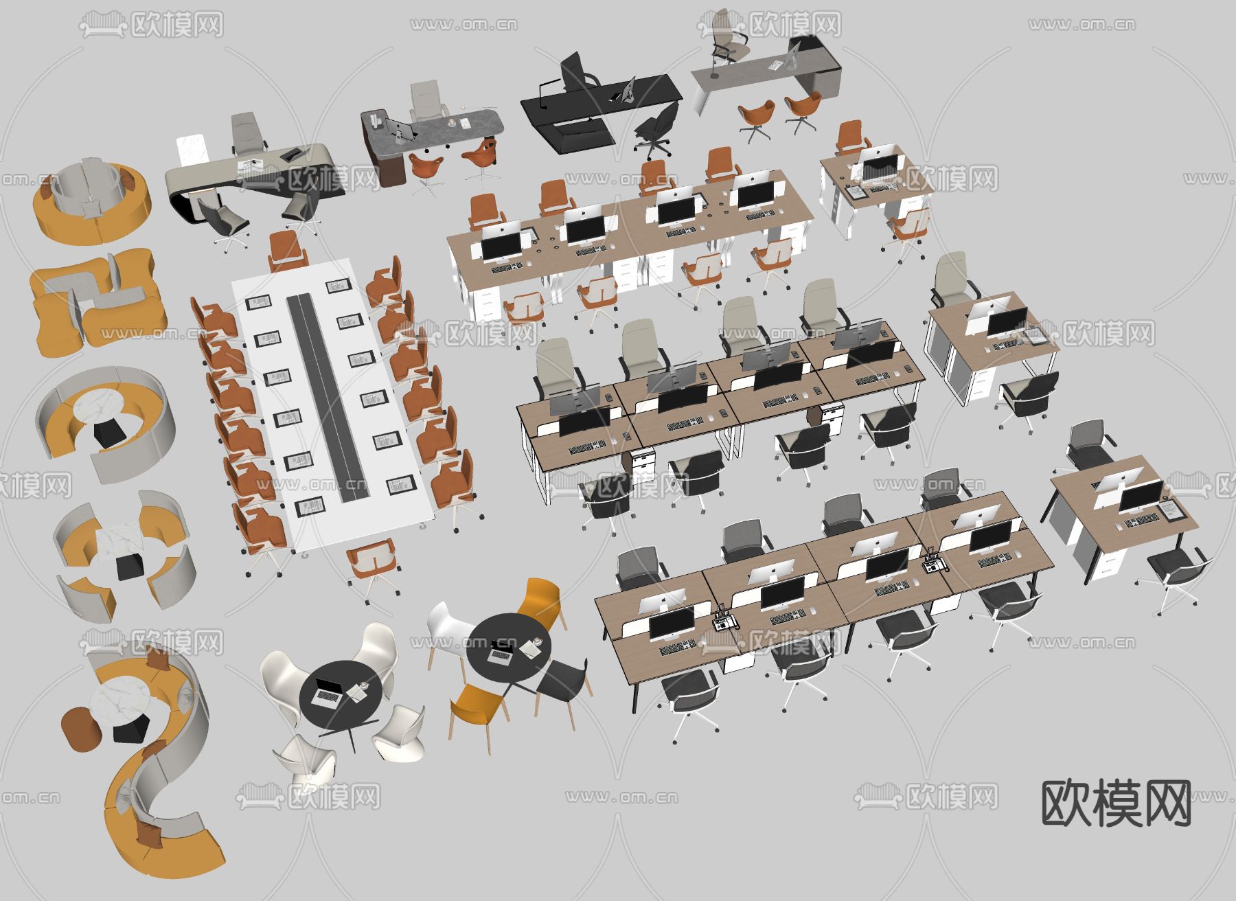 现代办公桌椅  会议桌椅su模型下载（渲染图1）