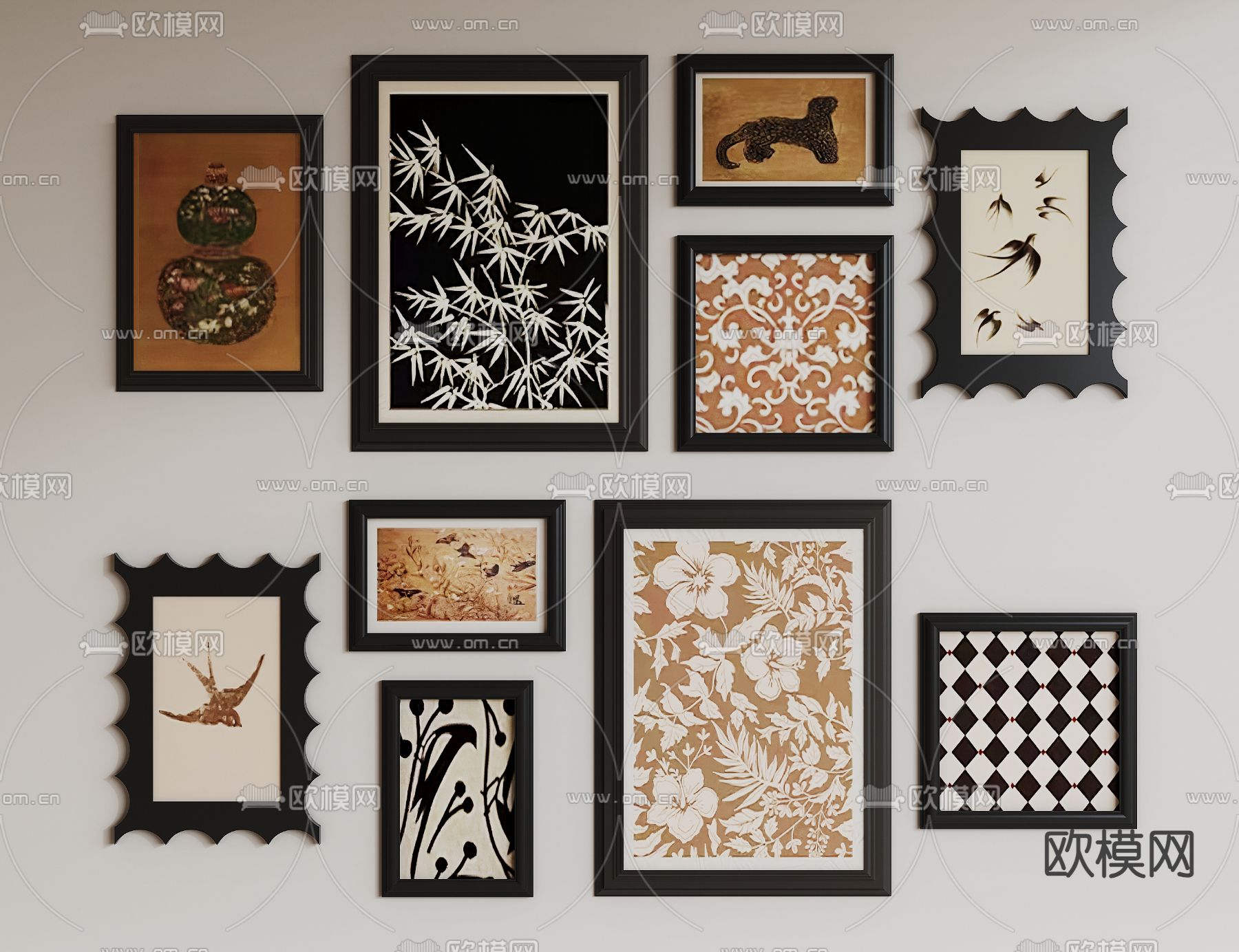 中古风挂画 装饰画su模型下载（渲染图2）