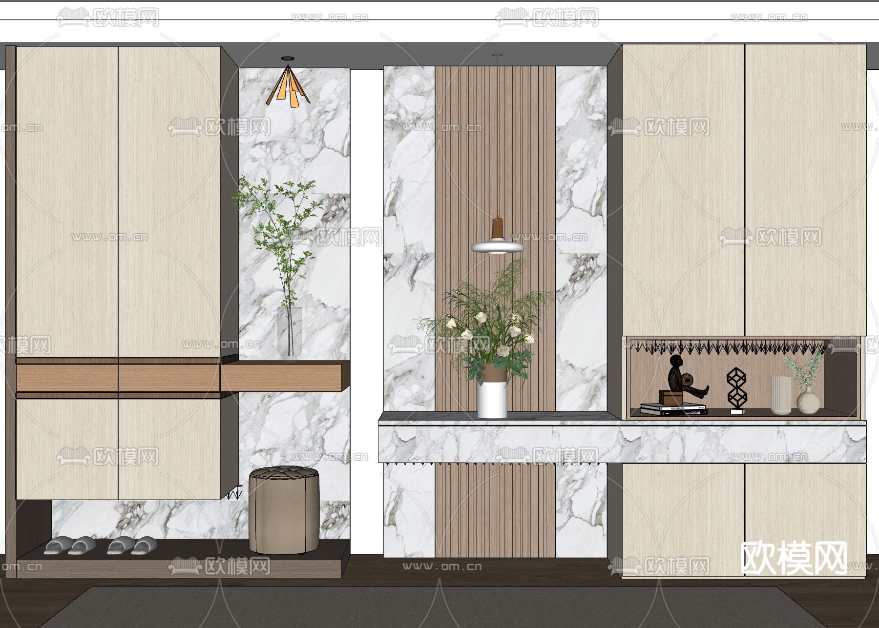 简欧入户柜 玄关柜 鞋柜su模型下载（渲染图1）