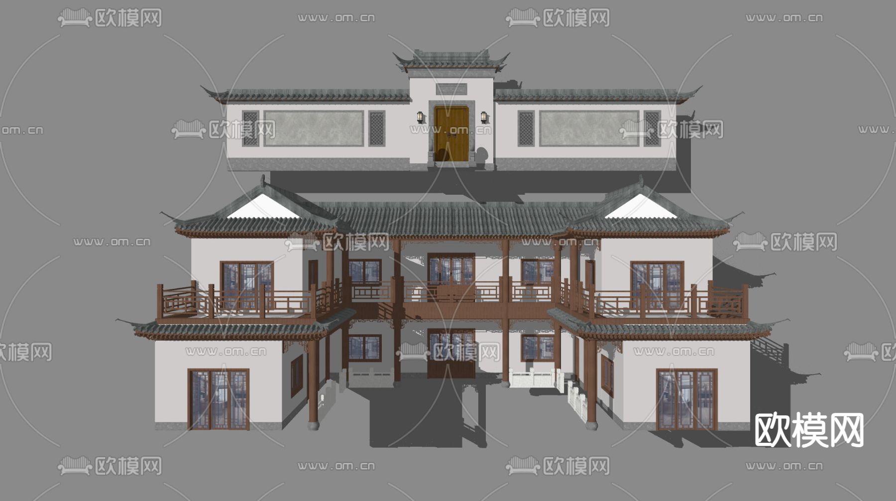 中式古建 民宿外观 乡村民房su模型下载（渲染图1）