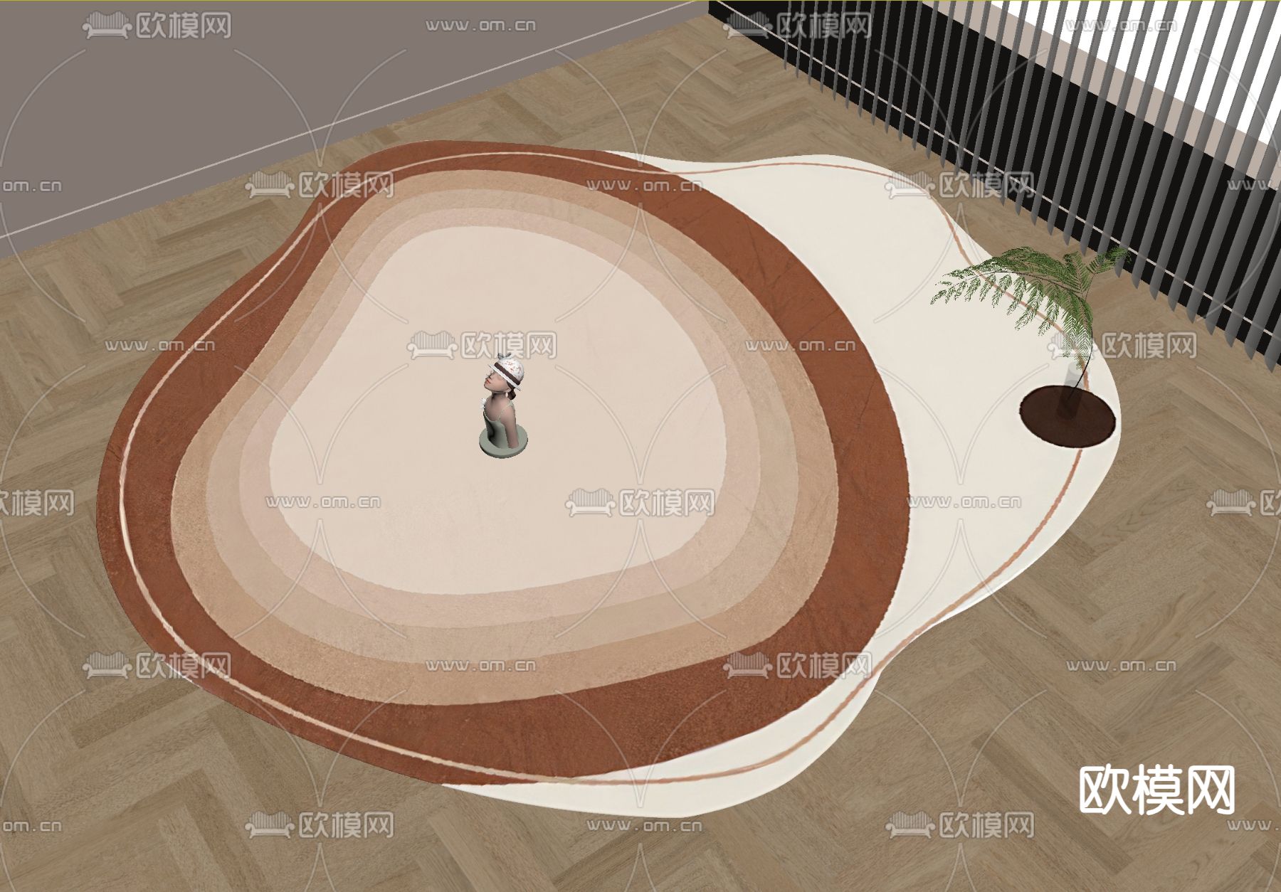 中古风不规则地毯 异型地毯su模型下载（渲染图1）