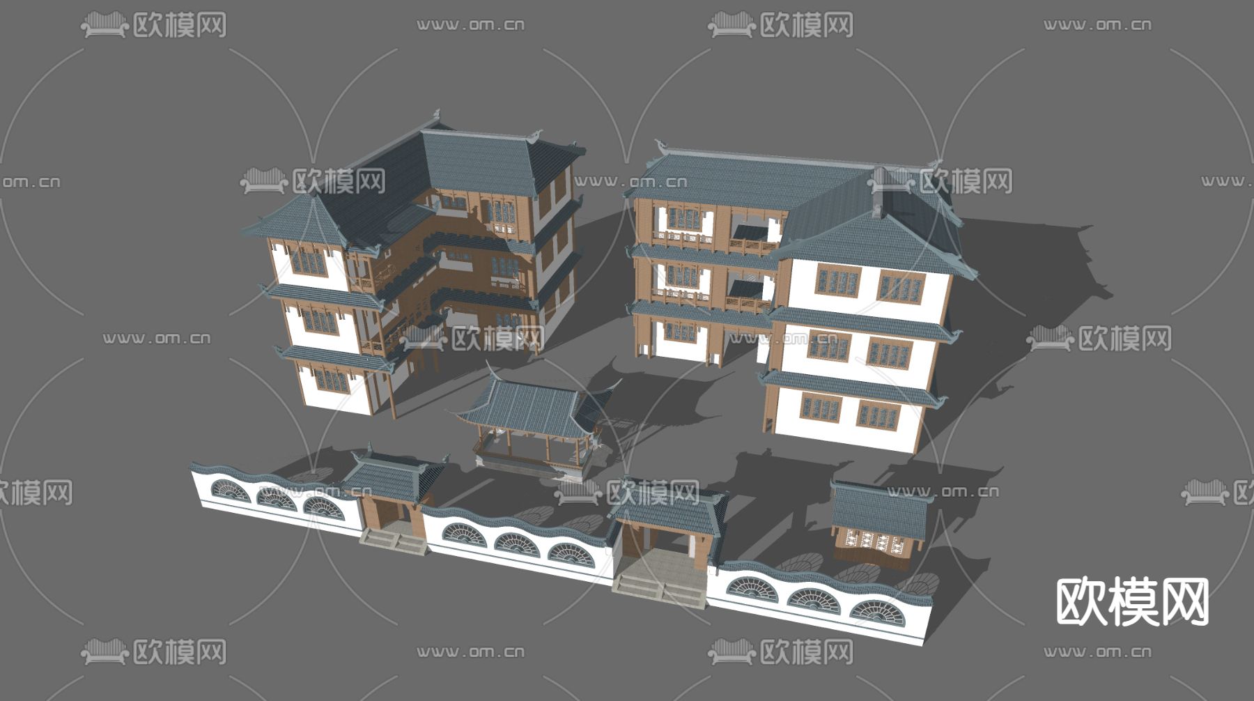 中式古建 民宿外观su模型下载（渲染图1）