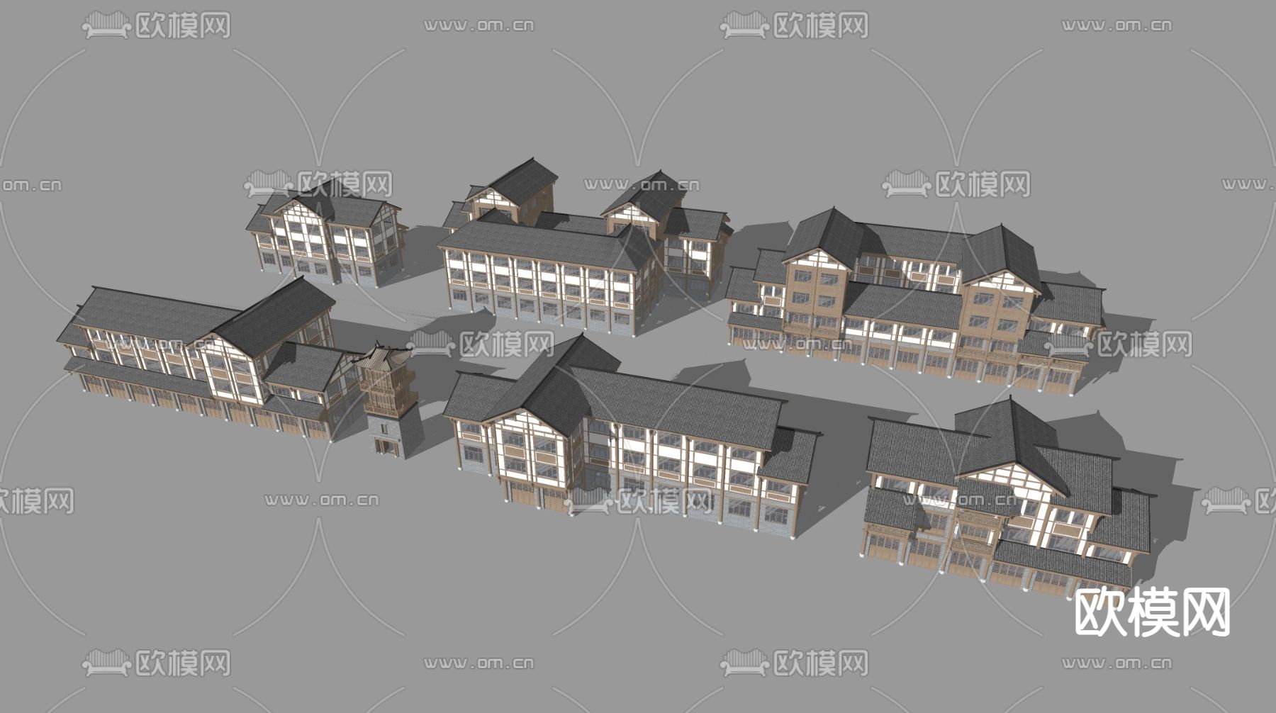 中式古建 民宿外观 乡村民房su模型下载（渲染图1）