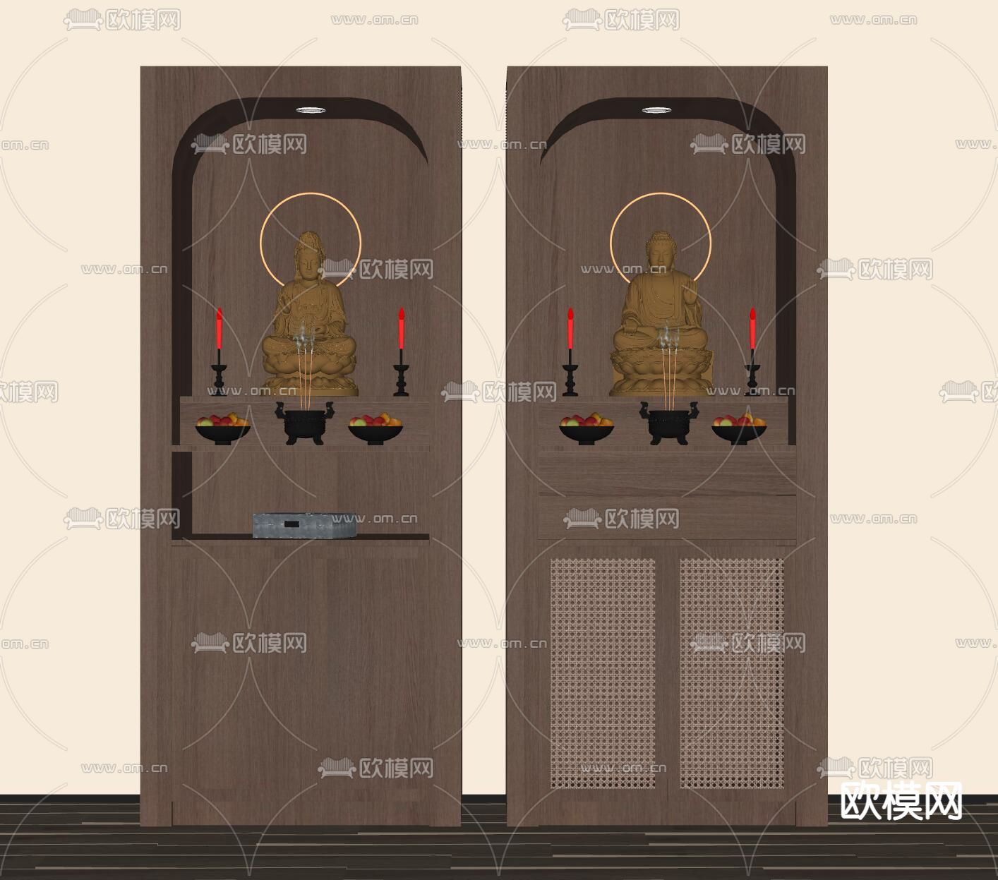 中古风佛龛柜su模型下载（渲染图1）