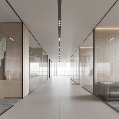  现代办公室走廊 过道su模型 