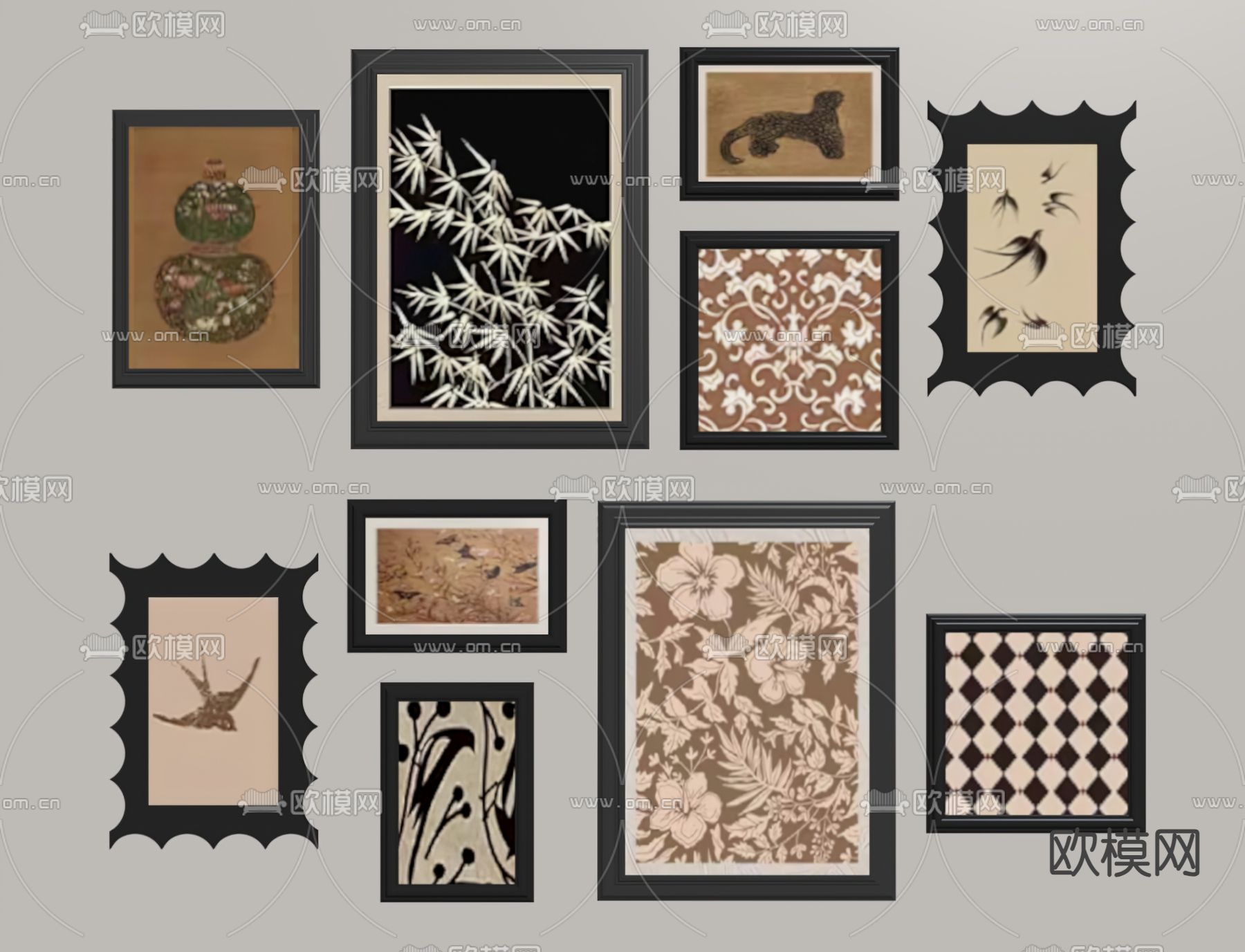 中古风挂画 装饰画su模型下载（渲染图1）